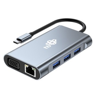 HUB Adapter USB C 8w1 HDMIx2 USB VGA RJ45 PD TB