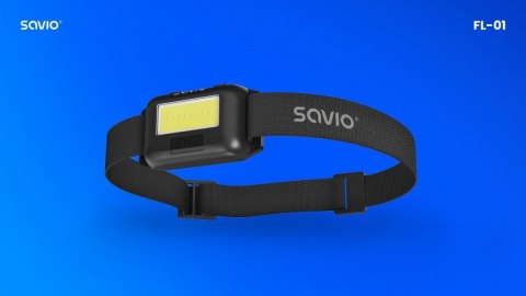 Latarka czołowa LED, COB, 140 lm, zasięg 10m, 4 tryby, FL-01 Savio