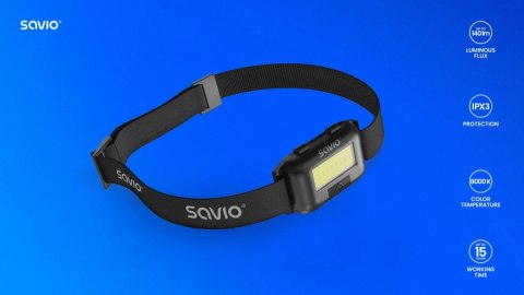 Latarka czołowa LED, COB, 140 lm, zasięg 10m, 4 tryby, FL-01 Savio