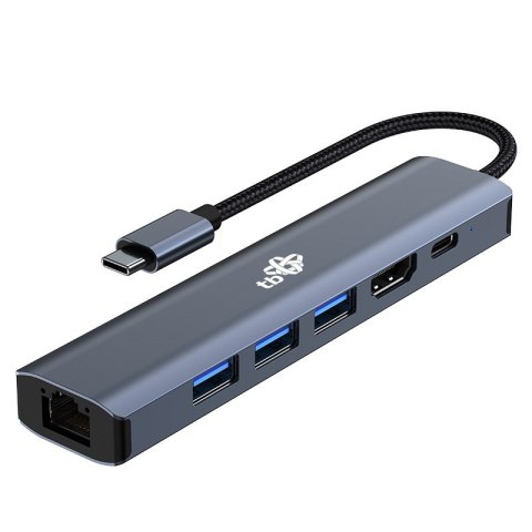 Adapter HUB USB C 6w1 - HDMI, USBx3, PD, RJ-45 TB