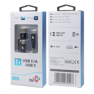 Kabel 2w1: USB C - USB C z nakładką USB A, 1.2 m TB