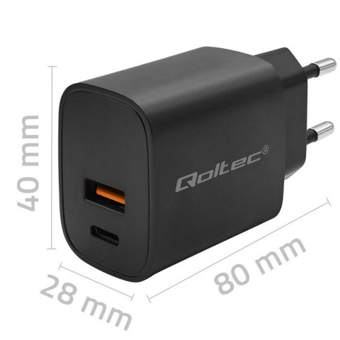 Ładowarka GaN Power Pro | 1xUSB-C | 1xUSB | 30W | 5-20V | 1.5-3A | Czarna Qoltec Ładowarka GaN Power Pro | 1xUSB-C | 1xUSB | 30W | 5-20V | 1.5-3A | Czarna Qoltec