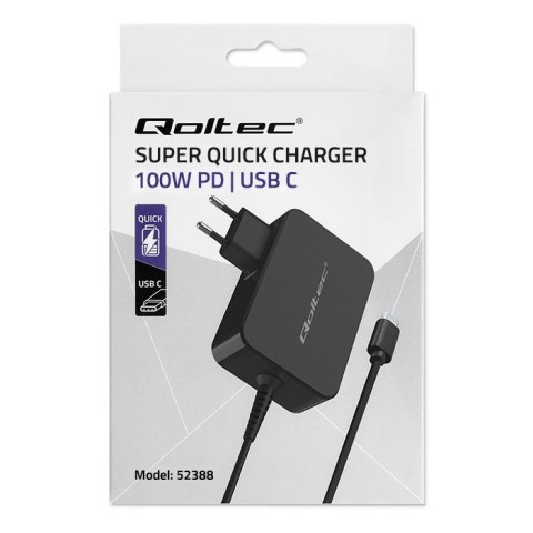 Ładowarka GaN Power Pro | 1xUSB-C | 100W | 5-20V | 3-5A | Czarna Qoltec