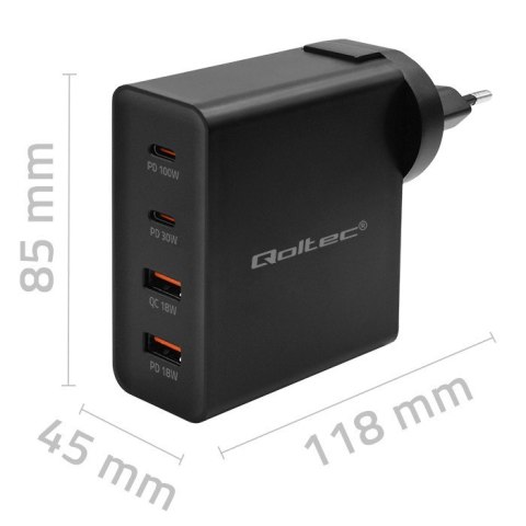 Ładowarka GaN Power Pro | 2xUSB-C | 2xUSB | 130W | 5-20V | 1.5-5A| PD | Czarna Qoltec Ładowarka GaN Power Pro | 2xUSB-C | 2xUSB | 130W | 5-20V | 1.5-5A| PD | Czarna Qoltec