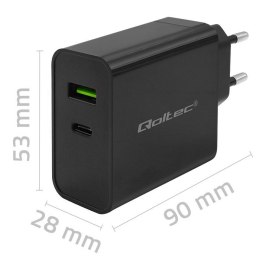 Ładowarka Super Quick PD | 1xUSB-C | 1xUSB | 45W | 5-20V | 2.25-3A | Czarna Qoltec
