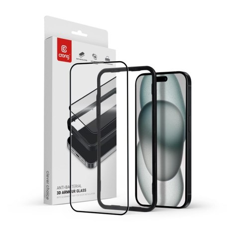 Szkło hartowane Anti-Bacterial 3D Armour Glass 9H na cały ekran iPhone iPhone 16 Plus / iPhone 15 Plus z ramką instalacyjną CRONG