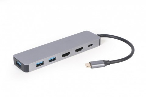 Adapter USB-C Hub USB-C PD HDMI x2 USB 3.0x3 Gembird