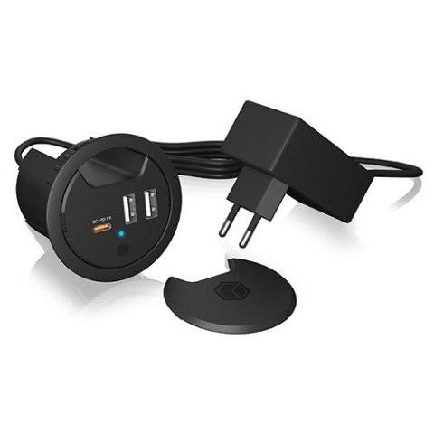 IB-HUB1407 3 Port ładowarka do biurka, 2x USB-A, 1x USB-C, otwór 60mm IcyBox IB-HUB1407 3 Port ładowarka do biurka, 2x USB-A, 1x USB-C, otwór 60mm IcyBox