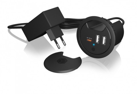 IB-HUB1407 3 Port ładowarka do biurka, 2x USB-A, 1x USB-C, otwór 60mm IcyBox IB-HUB1407 3 Port ładowarka do biurka, 2x USB-A, 1x USB-C, otwór 60mm IcyBox