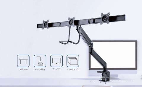 Ramię regulowane na 3 monitory 17 - 27 cali 6kg Gembird