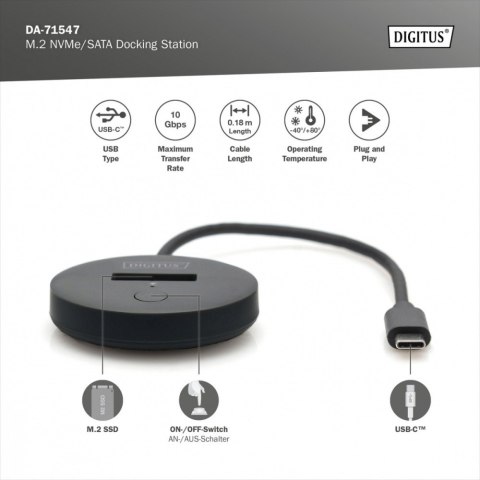 Stacja dokująca do SSD M.2 NVMe/SATA USB-C 3.2 Gen2 10Gbps maks. 4 TB, czarna Digitus