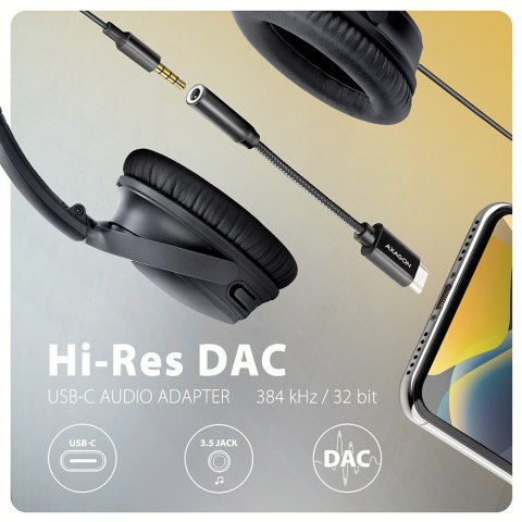 ADA-HC Zewnętrzna karta dźwiękowa USB-C 32bit DAC 3.5mm (F) złącze, 384kHz AXAGON ADA-HC Zewnętrzna karta dźwiękowa USB-C 32bit DAC 3.5mm (F) złącze, 384kHz AXAGON