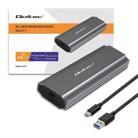 Obudowa | kieszeń NV2271 na dysk M.2 SSD | SATA | NVMe | USB-C | 2TB Qoltec Obudowa | kieszeń NV2271 na dysk M.2 SSD | SATA | NVMe | USB-C | 2TB Qoltec