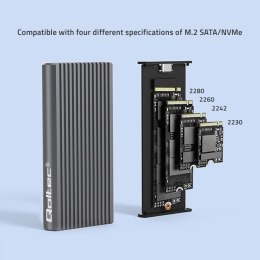Obudowa | kieszeń na dysk M.2 SSD | SATA | NVMe | RGB LED | USB-C| 4TB Qoltec