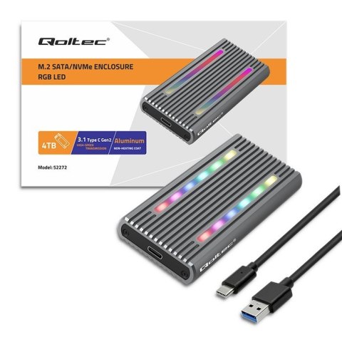 Obudowa | kieszeń na dysk M.2 SSD | SATA | NVMe | RGB LED | USB-C| 4TB Qoltec Obudowa | kieszeń na dysk M.2 SSD | SATA | NVMe | RGB LED | USB-C| 4TB Qoltec