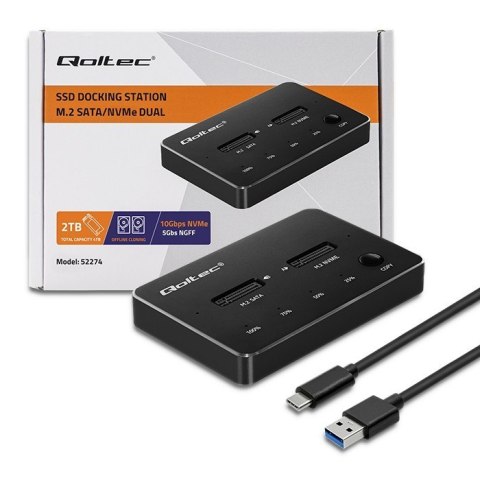 Stacja dokująca dysków SSD M.2 | NVMe | SATA | USB-C | DUAL 2 x 2TB Qoltec Stacja dokująca dysków SSD M.2 | NVMe | SATA | USB-C | DUAL 2 x 2TB Qoltec