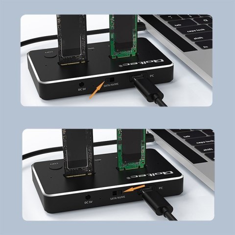 Stacja dokująca dysków SSD M.2 | NVMe | SATA | USB-C | DUAL 2 x 2TB Qoltec Stacja dokująca dysków SSD M.2 | NVMe | SATA | USB-C | DUAL 2 x 2TB Qoltec