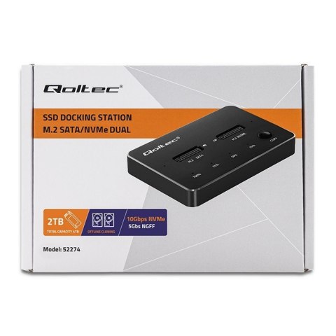 Stacja dokująca dysków SSD M.2 | NVMe | SATA | USB-C | DUAL 2 x 2TB Qoltec Stacja dokująca dysków SSD M.2 | NVMe | SATA | USB-C | DUAL 2 x 2TB Qoltec