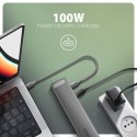 HMC-10HLS Wieloportowy hub USB 9in1, 5Gbps, 4x USB-A, HDMI 4K/60Hz, GLAN, SD/microSD, PD 100W, 25cm USB-C kabel AXAGON