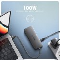 HMC-8HLSA Wieloportowy hub USB 9in1, 5Gbps, 3x USB-A + HDMI 4K/30Hz, SD/microSD, GLAN, Audio, PD 100W, 20cm USB-C kabel AXAGON
