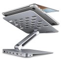 HMC-STND Stojak z wieloportowy hub Aluminiowy 7in1, 5Gbps, do 10"-16" cali laptopów, nastawny, 3x USB-A, HDMI 4K/60Hz, GLAN, PD  AXAGON