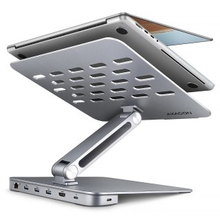 HMC-STND Stojak z wieloportowy hub Aluminiowy 7in1, 5Gbps, do 10"-16" cali laptopów, nastawny, 3x USB-A, HDMI 4K/60Hz, GLAN, PD  AXAGON