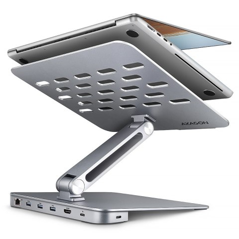 HMC-STND Stojak z wieloportowy hub Aluminiowy 7in1, 5Gbps, do 10"-16" cali laptopów, nastawny, 3x USB-A, HDMI 4K/60Hz, GLAN, PD  AXAGON