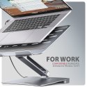 HMC-STND Stojak z wieloportowy hub Aluminiowy 7in1, 5Gbps, do 10"-16" cali laptopów, nastawny, 3x USB-A, HDMI 4K/60Hz, GLAN, PD  AXAGON
