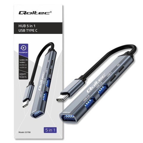 HUB adapter USB-C 3.1 5w1 | USB-C PD | USB-C | 2x USB 2.0 | USB 3.0 Qoltec