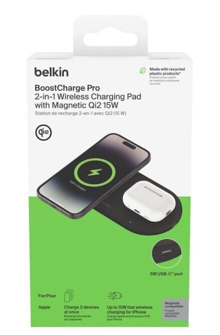Ładowarka podwójna BoostCharge Pro Qi2 15W czarna Belkin Ładowarka podwójna BoostCharge Pro Qi2 15W czarna Belkin