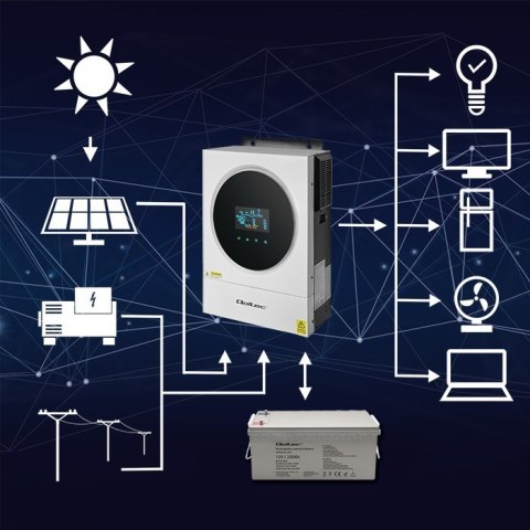 Hybrydowy inwerter solarny Off-Grid 6kVA | 6kW | 120A | MPPT | LCD | Wi-Fi | BMS | Sinus Qoltec Hybrydowy inwerter solarny Off-Grid 6kVA | 6kW | 120A | MPPT | LCD | Wi-Fi | BMS | Sinus Qoltec