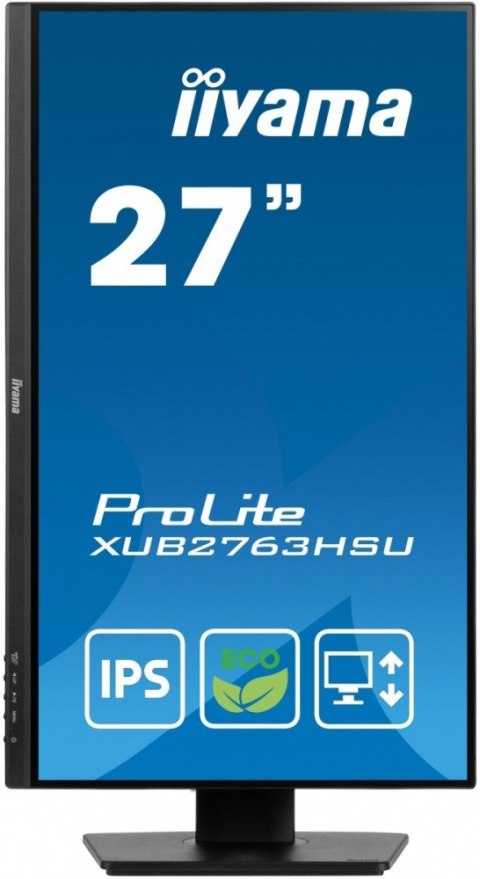 Monitor 27 cali ProLite XUB2763HSU-B1 IPS,100HZ,ECO,3ms,SLIM,HDMI,DP,2x USB3.22x2W,HAS(150mm),TCO,EPEAT IIYAMA