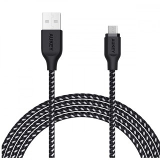 CB-AM2 kabel micro USB - USB-A 2m Quick Charge nylonowy oplot czarno-biały AUKEY