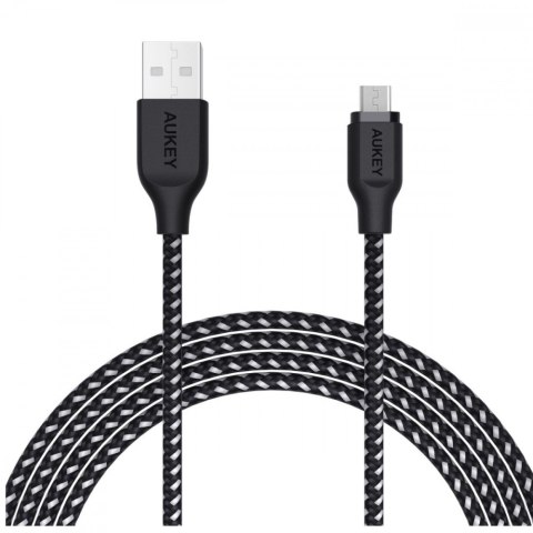 CB-AM2 kabel micro USB - USB-A 2m Quick Charge nylonowy oplot czarno-biały AUKEY
