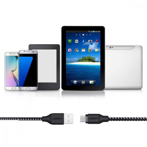 CB-AM2 kabel micro USB - USB-A 2m Quick Charge nylonowy oplot czarno-biały AUKEY