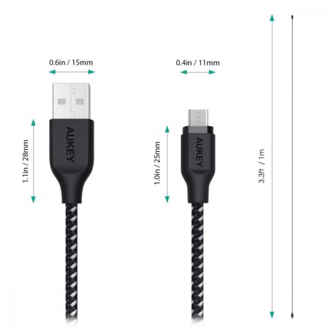 CB-AM2 kabel micro USB - USB-A 2m Quick Charge nylonowy oplot czarno-biały AUKEY