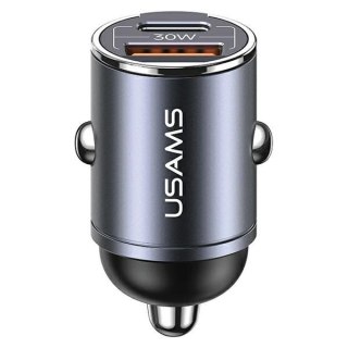 Ładowarka samochodowa 30W 1xUSB+1xUSB-C C38 Fast Charge Stalowa USAMS