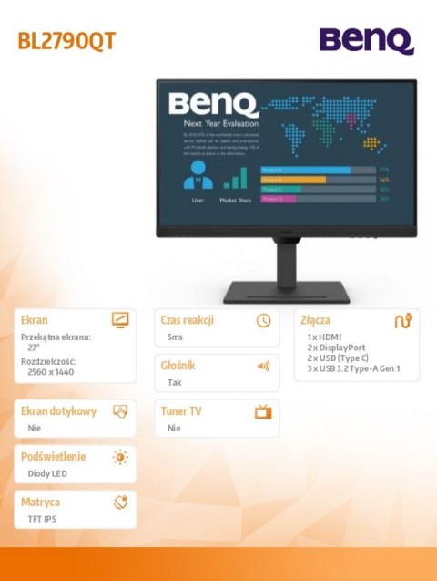 Monitor 27 cali BL2790QT 2K 5ms/IPS/75Hz/HDMI Benq Monitor 27 cali BL2790QT 2K 5ms/IPS/75Hz/HDMI Benq