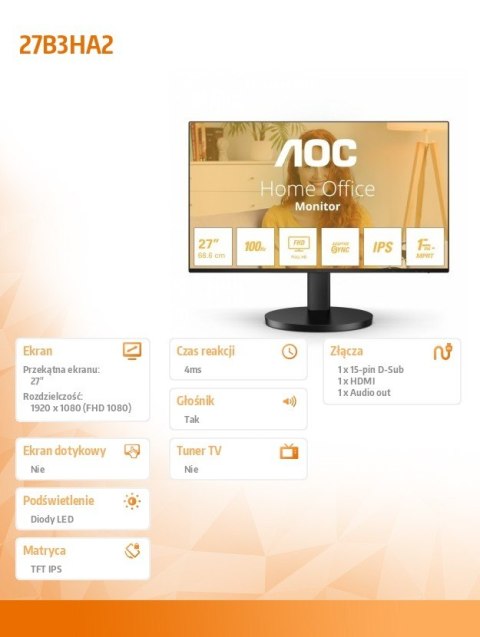 Monitor 27B3HA2 27 cali IPS 100Hz HDMI GĹoĹniki