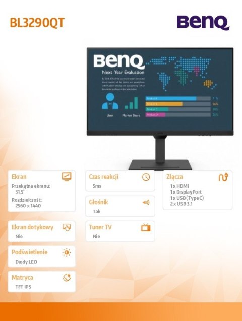 Monitor 31.5 cala BL3290QT 2K 4ms/IPS/75HZ/HDMI/Czarny Benq Monitor 31.5 cala BL3290QT 2K 4ms/IPS/75HZ/HDMI/Czarny Benq
