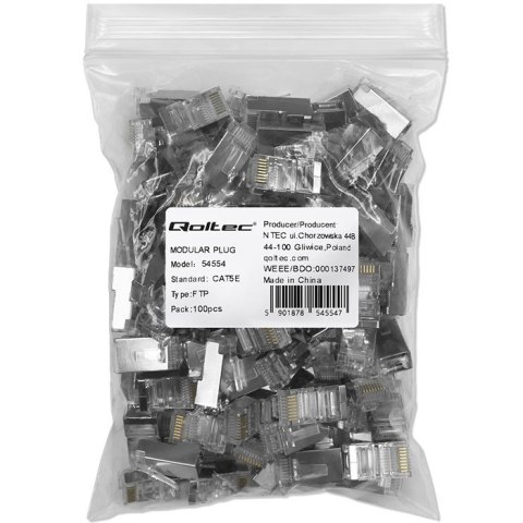 Wtyk złącze modularne RJ45 | CAT5e | FTP | Pozłacane styki | 100 sztuk Qoltec