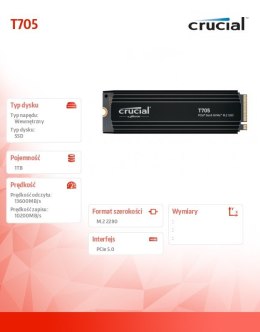 Dysk SSD T705 1TB M.2 NVMe 2280 PCIe 5.0 13600/10200 Crucial