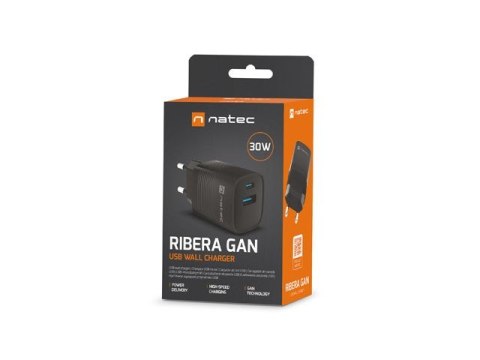 Ładowarka sieciowa Ribera GAN 1X USB-A + 1X USB-C 30W Czarna Natec Ładowarka sieciowa Ribera GAN 1X USB-A + 1X USB-C 30W Czarna Natec