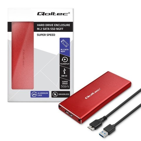 Obudowa | kieszeń na dysk M.2 SSD | SATA | NGFF | USB 3.0 | Superspeed 5Gb/s | 2TB | Czerwona Qoltec Obudowa | kieszeń na dysk M.2 SSD | SATA | NGFF | USB 3.0 | Superspeed 5Gb/s | 2TB | Czerwona Qoltec