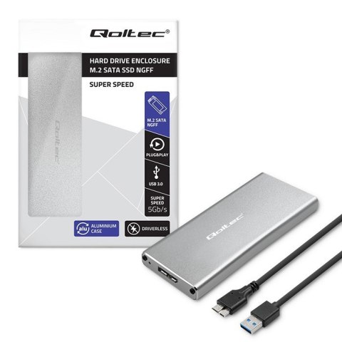 Obudowa | kieszeń na dysk M.2 SSD | SATA | NGFF | USB 3.0 | Superspeed 5Gb/s | 2TB | Srebrna Qoltec Obudowa | kieszeń na dysk M.2 SSD | SATA | NGFF | USB 3.0 | Superspeed 5Gb/s | 2TB | Srebrna Qoltec