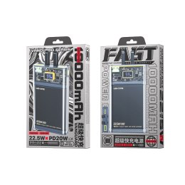 Power bank 10000 mAh Super Charging z wbudowanym kablem USB-C & Lightning PD 20W + QC 22.5W WEKOME