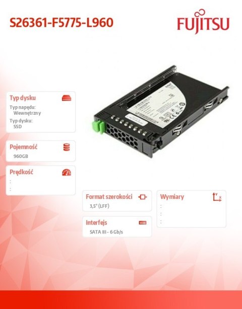 Dysk serwerowy SSD SATA 960GB 3.5" Mixe S26361-F5775-L960 Fujitsu Dysk serwerowy SSD SATA 960GB 3.5" Mixe S26361-F5775-L960 Fujitsu