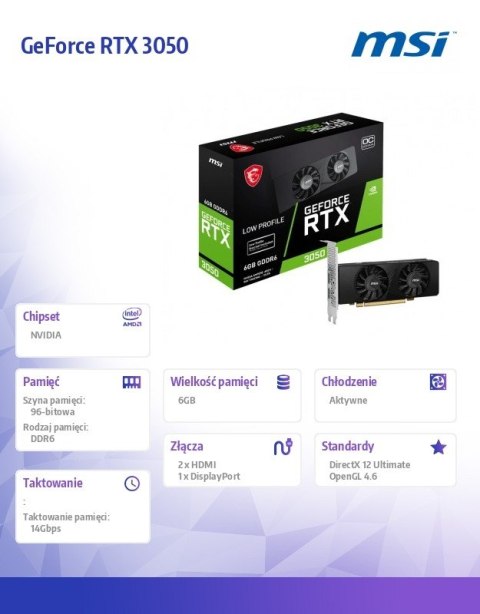Karta graficzna GeForce RTX 3050 LP 6G OC 6GB GDDR6 96bit DP/2HDMI MSI