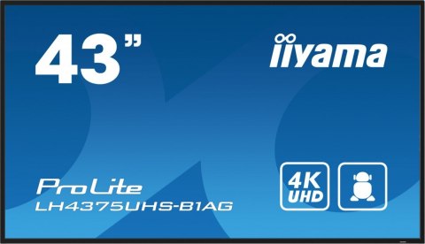 Monitor 42.5 cala ProLite LH4375UHS-B1AG, 24/7,IPS,ANDROID.11,4K,500cd/m2,WiFi,3xHDMI,DP,Daisy/Chain,2xUSB,2x10W,RJ45,iiSignage2 IIYAMA