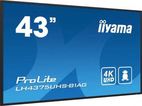Monitor 42.5 cala ProLite LH4375UHS-B1AG, 24/7,IPS,ANDROID.11,4K,500cd/m2,WiFi,3xHDMI,DP,Daisy/Chain,2xUSB,2x10W,RJ45,iiSignage2 IIYAMA